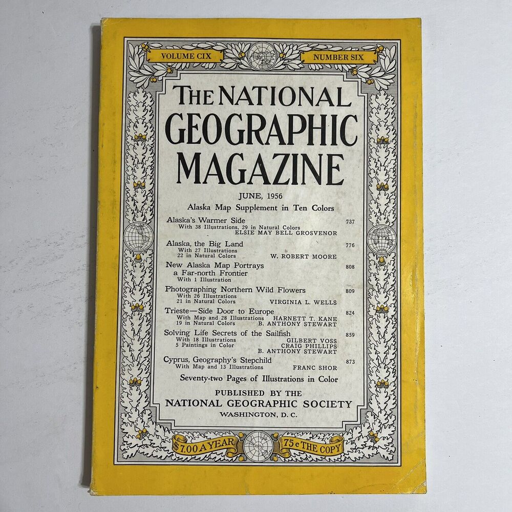 Vintage National Geographic Magazine June 1956 Alaska Trieste Sailfish Cyprus